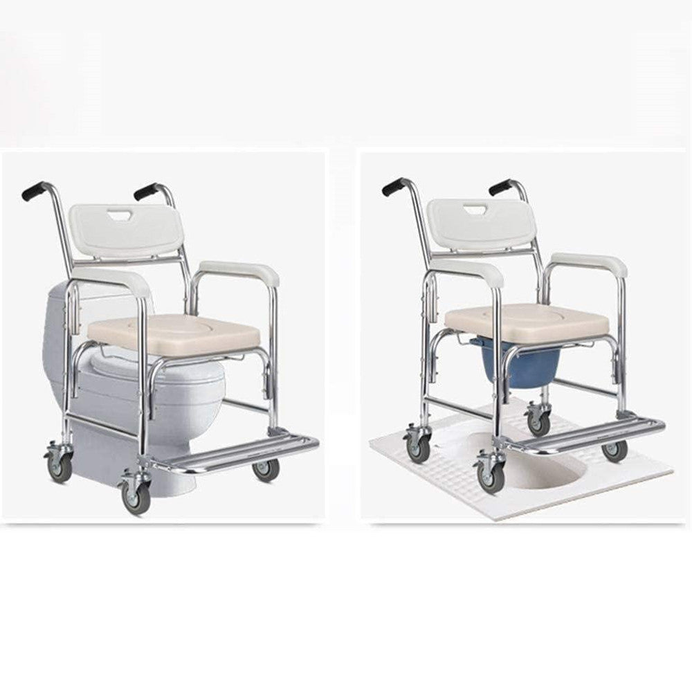 Mobile Shower Toilet Commode Chair Bathroom Aluminum Bedside Footrest Wheelchair