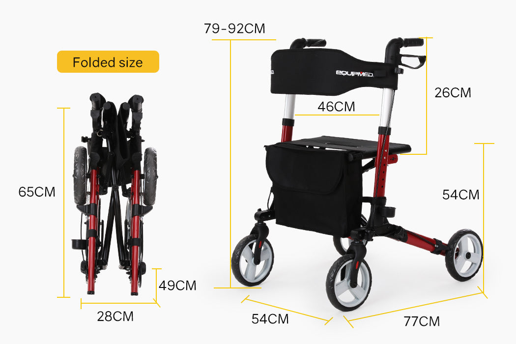 EQUIPMED Rollator Walking Frame Walker Foldable Seat Mobility Aid Aluminium Red