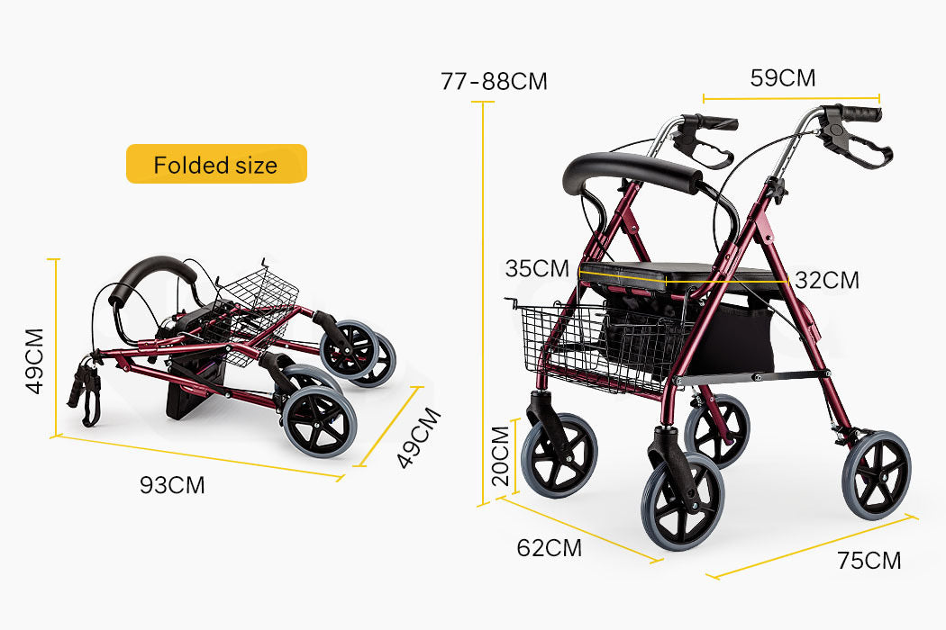 EQUIPMED Rollator Walker Walking Frame Wheels Mobility Elderly 4 Seat Seniors