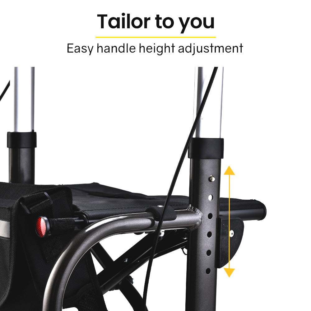 EQUIPMED 2-in-1 Foldable Aluminium Walking Frame Rollator and Transit Wheelchair with Bag, Titanium colour