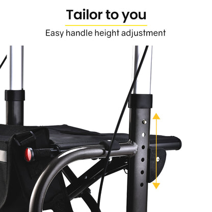 EQUIPMED 2-in-1 Foldable Aluminium Walking Frame Rollator and Transit Wheelchair with Bag, Titanium colour