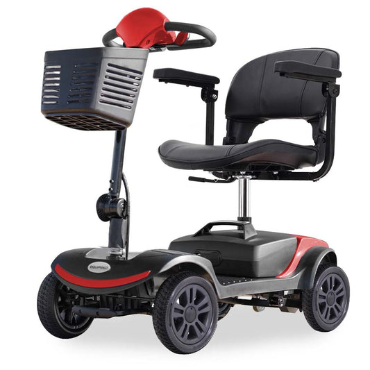 EQUIPMED Electric Mobility Scooter Portable Folding for Elderly Older Adult, SmartRider Black & Red