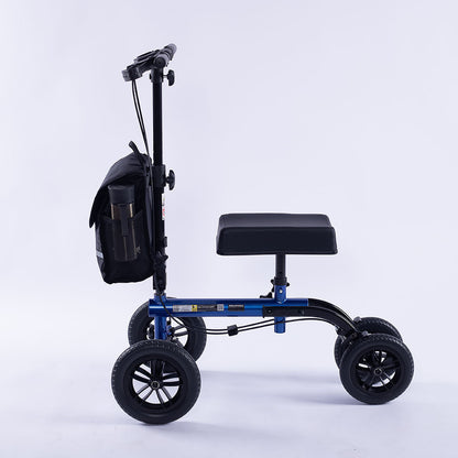 EQUIPMED Knee Scooter Walker, 10 inch Tyres Dual Brakes Bag - Broken Leg Ankle Foot Mobility - Crutches Alternative - Blue