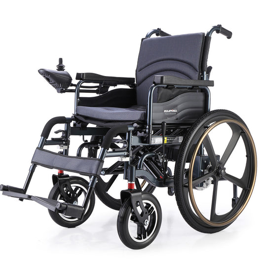 EQUIPMED Electric Wheelchair Folding, Folding, Long Range, Lithium Battery, 24" Rear Wheels, Black