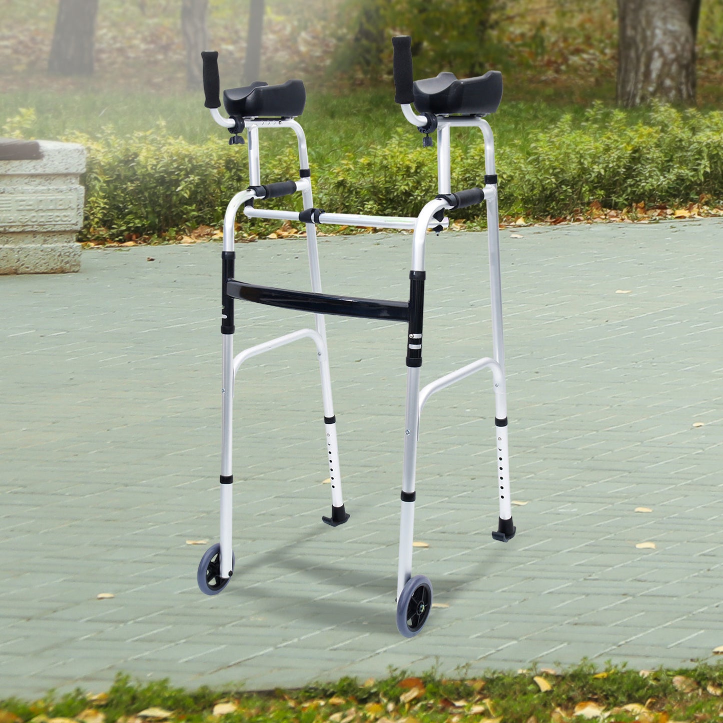 Orthonica Folding Rollator Walker Aluminium Adjustable Handles With Cane Box