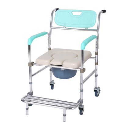 Orthonica Commode Chair With Castors Aluminium Frame Footrest Soft Push Handles