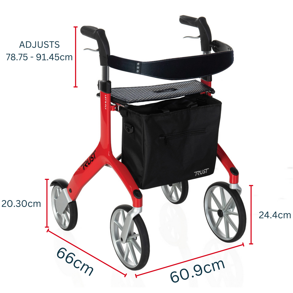 Let's Fly Mobility Rollator Wheelie Walker - White