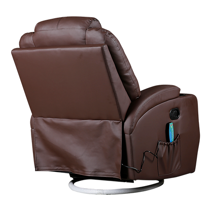 Brown Massage Sofa Chair Recliner 360 Degree Swivel PU Leather Lounge 8 Point Heated